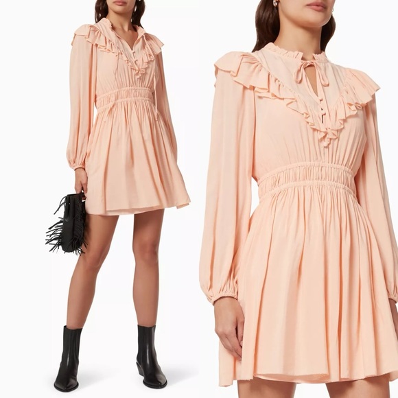 NWT Maje Riva Ruffled Crepe Mini Dress - Picture 1 of 6